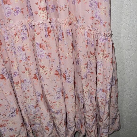 New‎ LoveShackFancy Pink Dust Storm Floral 100% Silk Angie Maxi Dress Size 6 - Picture 4 of 10